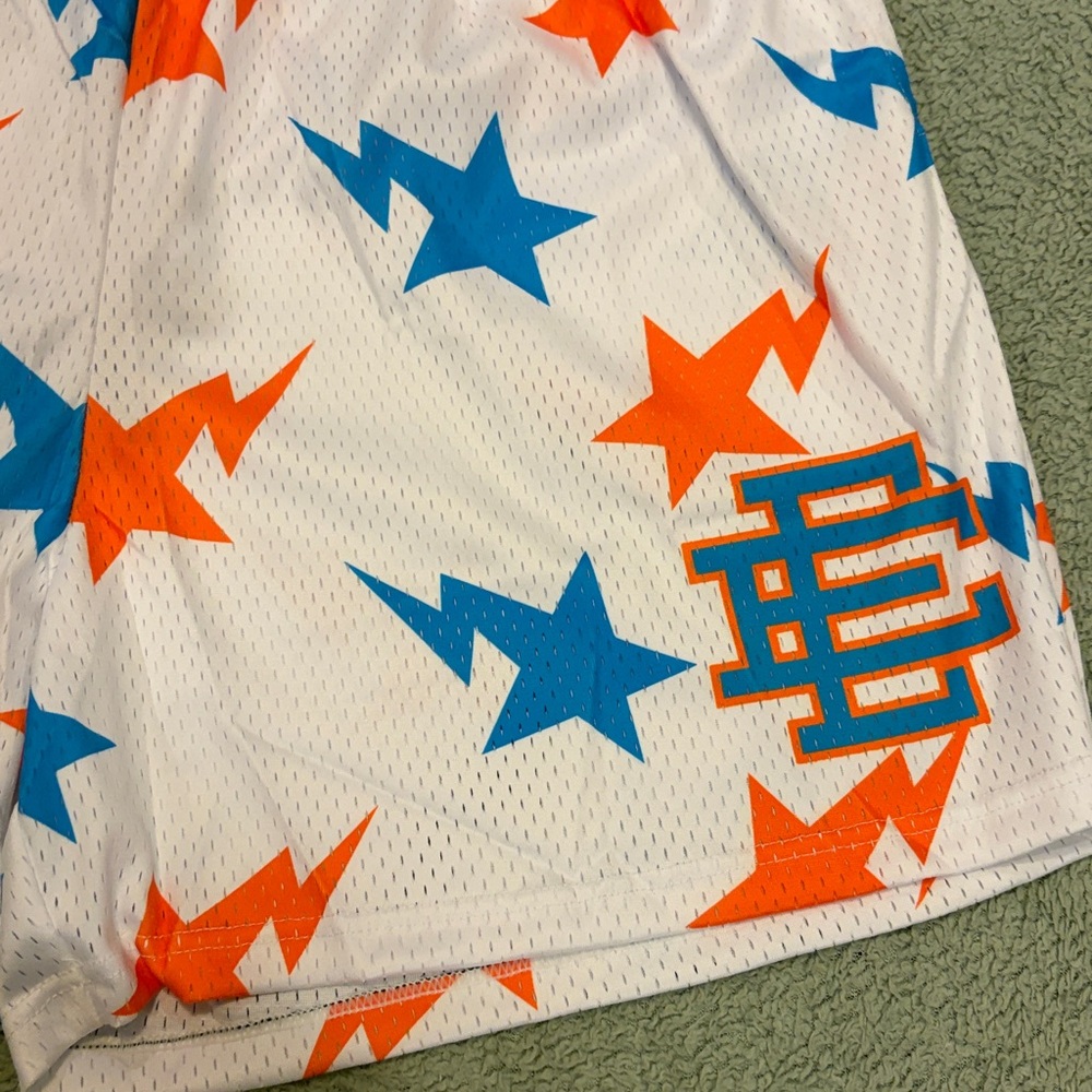 NEW Eric Emanuel x Bape Men’s 1:1 White Mesh Athletic Shorts sz Medium - Picture 2 of 7
